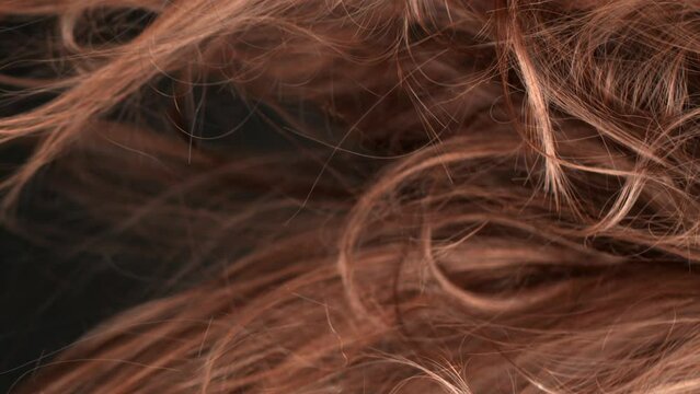 Super Slow Motion Shot of Waving Disheveled Brown Hair at 1000 fps.
