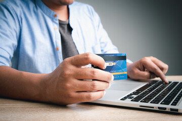 Online credit card payment for purchases from online stores and online shopping ,transfer money, Credit card close up shot