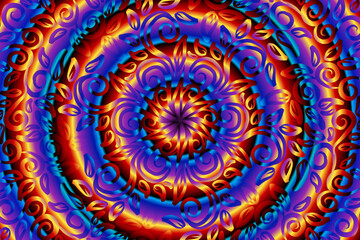 seamless circular circle  colourful rainbow caleidoscope gradient flower art pattern of indonesian traditional tenun batik ethnic dayak ornament for wallpaper ads background 