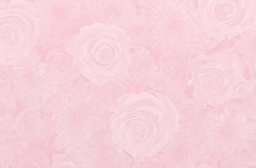 Relief of pink roses and dahlias 3D illustration. 3D render
