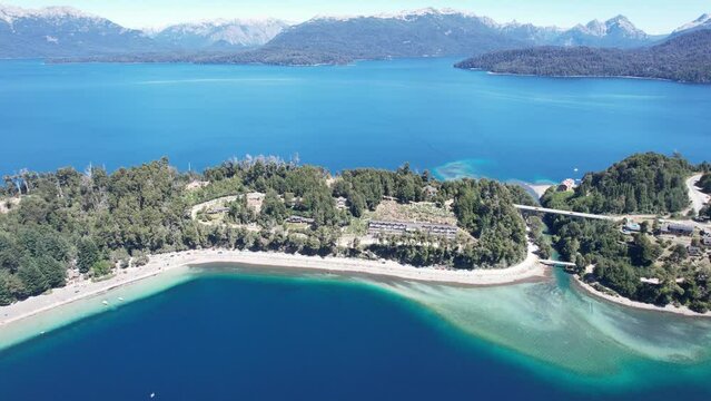 Aerial View of Lakes and Mountains in the Nahuel Huapi National Park, Neuquen province, Argentina. 4K Resolution.
