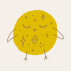 Cute Easter friendly baby chicken bird spring illustration in kawaii style