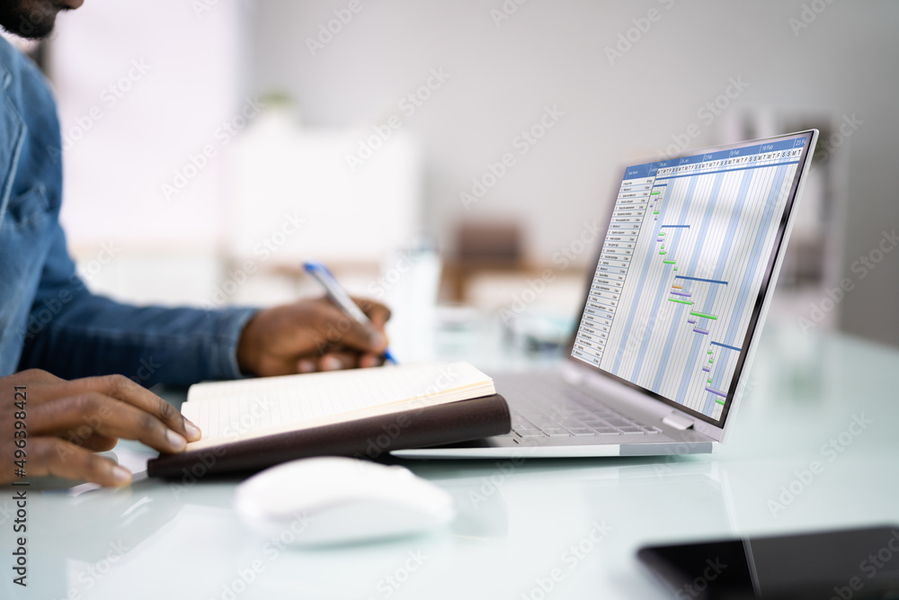 Poster analyst employee working with spreadsheet
