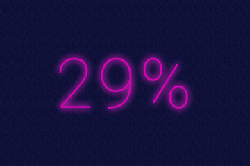 29% percent logo. twenty-nine percent neon sign. Number twenty-nine on dark purple background. 2d image
