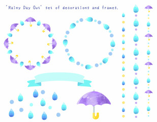 雨の日のあしらいセット(フレーム、ライン、挿し絵)