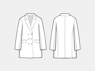 VECTOR LINE ART OUTLINE WOMAN LONG COAT DRESS BLAZER COLLECTION FOR SIZE CHARTS OR SIZE GUIDE