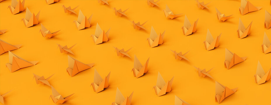 Orange Banner with Origami Birds.