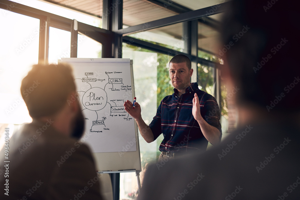 Poster we got a lot of time to work on this. shot of a motivated businessman delivering a presentation to w