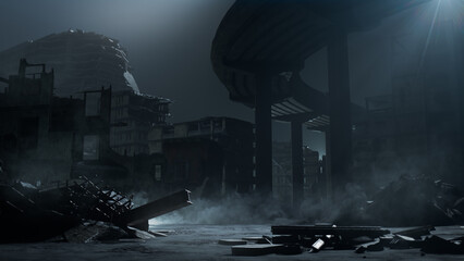 Post-Apocalyptic Urban Wasteland. Atmospheric Conflict concept.