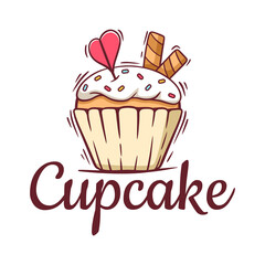 Hand drawn cupcake logo template