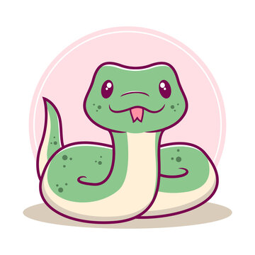 Cute green snake cartoon vector illustration