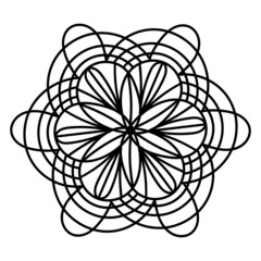 Simple floral Mandala symbol. Black outline flower isolated on white background.