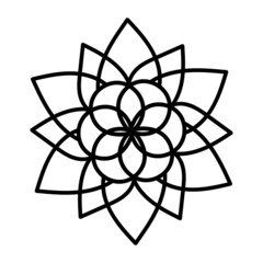 Simple Mandala Shape for Coloring Book Page. Outline flower isolated on white background.