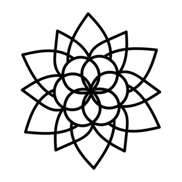 Simple Mandala Shape for Coloring Book Page. Outline flower isolated on white background.