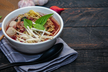 Thai noodle with pork is a street food that is commonly sold in Thailand. Also known as 