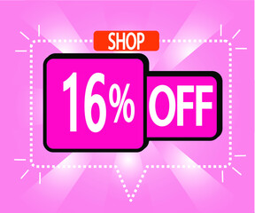 16% discount. vector illustration in pink for stores, shopping and promotion. banner for special offer