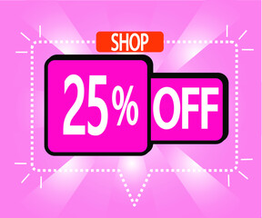 25% discount. vector illustration in pink for stores, shopping and promotion. banner for special offer