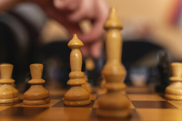 Close up of chess figures indoors during the day