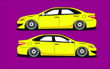 Urban, city cars and vehicles transport flat vector icons. Illustration of a sedan.
