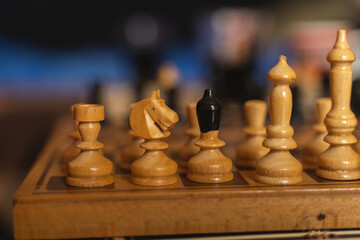 Close up of chess figures indoors during the day