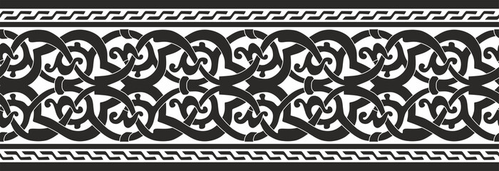 Vector monochrome seamless arabic ornament. Black endless arabesque, border. For sandblasting, laser and plotter cutting.
