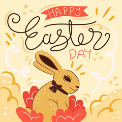 ilustración de conejo de pascua de chocolate con envoltura dorada para la celebración de pascuas