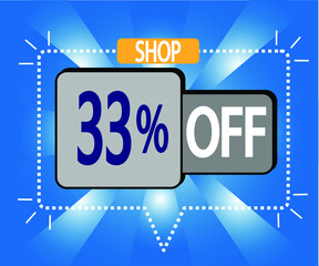 33% discount. vector illustration in blue and gray for stores, shopping and promotion. banner for special offer