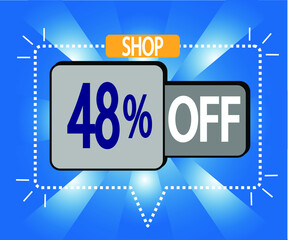 48% discount. vector illustration in blue and gray for stores, shopping and promotion. banner for special offer