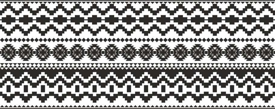 Vector monochrome seamless ornament of Native Americans, Aztecs. Endless border of the tribes of South and Central America.
