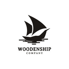 Silhouette of wooden ship, dhow logo design vector