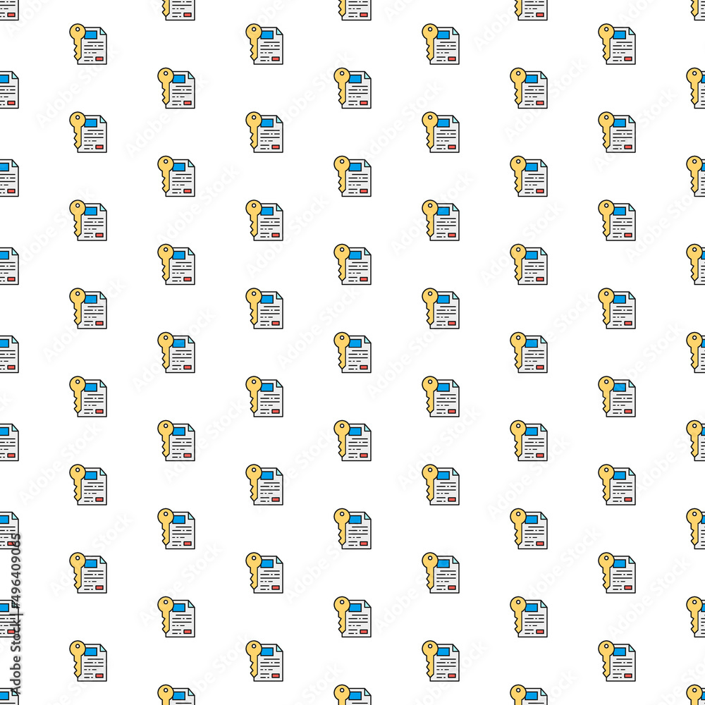 Aufkleber vector document with key, certificate, safe paper pattern with various icons.