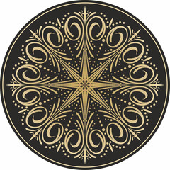 Vector gold round Greek national ornament, home decoration. black circle European peoples of the Roman Empire.
