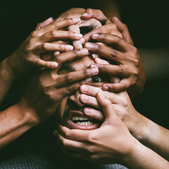 How do you wake from a nightmare when you arent asleep. Shot of hands grabbing a young mans face...