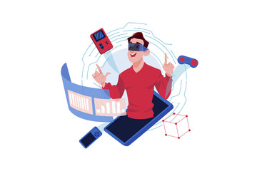 VR Gaming Technology Illustration concept. Flat illustration isolated on white background