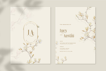 Vintage Wedding Invitation and Save the Date with Sakura