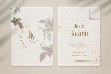 Vintage Wedding Invitation and Save the Date with Brown Leaves
