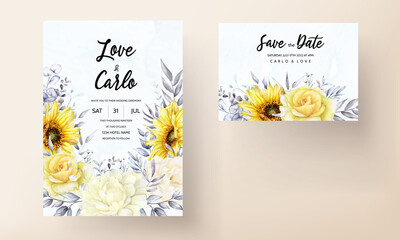 watercolor floral wedding invitation card set template