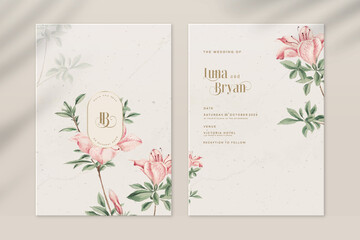 Vintage Wedding Invitation and Save the Date with Pink Flower