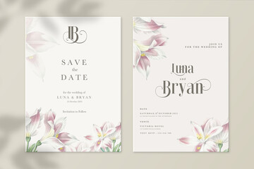 Floral Wedding Invitation and Save the Date with Pink Flower