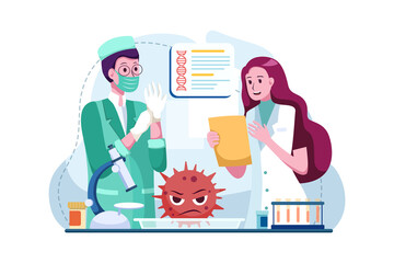 Doctors are researching corona vaccines Illustration concept. Flat illustration isolated on white background.
