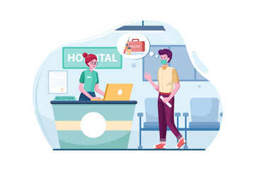 Man with face mask getting vaccinated Illustration concept. Flat illustration isolated on white background.