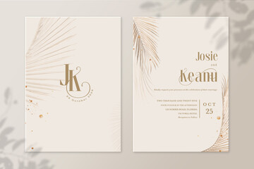 Vintage Wedding Invitation and Save the Date with Tropical Flower