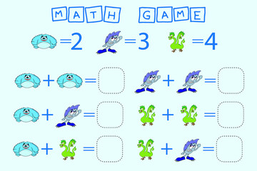 counting game with monsters. Preschool worksheet, kids activity sheet, printable worksheet
