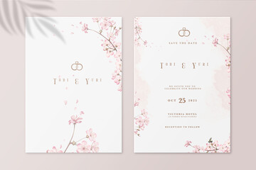 Japanese Wedding Invitation and Save the Date with Sakura