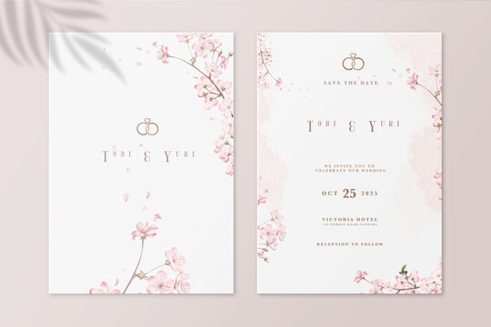 Japanese Wedding Invitation and Save the Date with Sakura