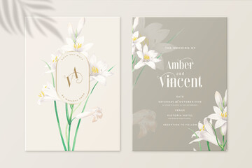 Vintage Wedding Invitation and Save the Date with White Flower