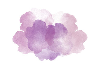 Watercolor purple abstract Blots on white background. Colorful gradient Blobs, mottled blurred watercolor splashes. Group purple clouds