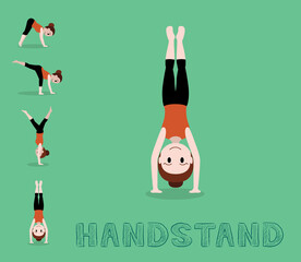 Yoga Tutorial Handstand Pose Cute Cartoon Vector Illustration