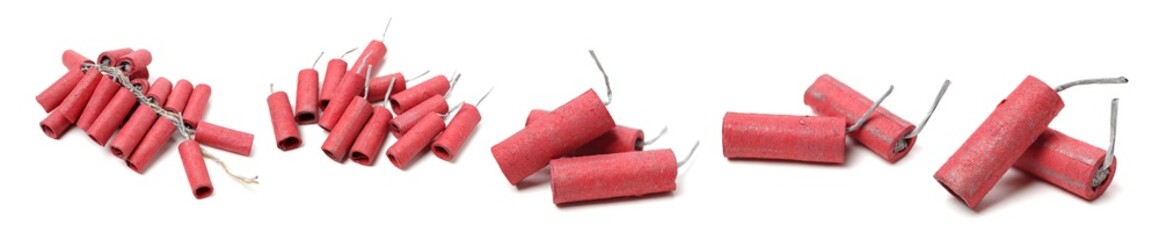 Red Firecrackers on white background 