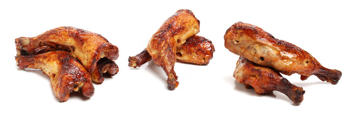 grilled chicken leg  on white background 